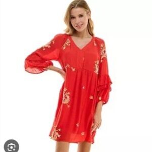 Fig and Flower Anthropology Red Floral Long Sleeve Dress